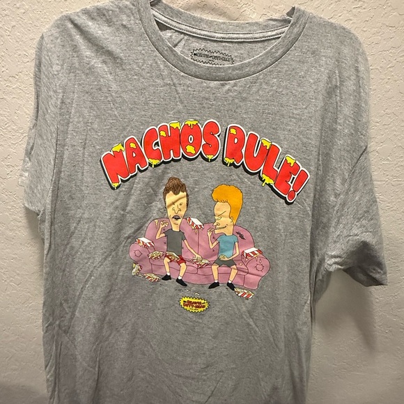 Rare Beavis and Butt-Head “Nachos Rule” Grey T Shirt Size L - Picture 1 of 5